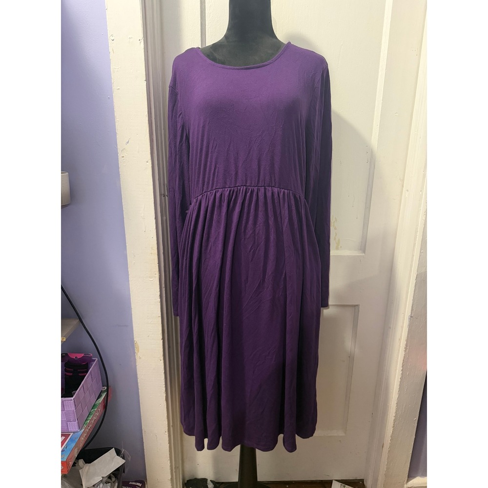 Zenana Outfitters Dark Purple Long Sleeve Empire Waist Midi Dress 2X Womens